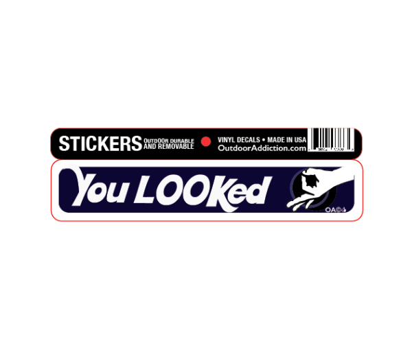 You Looked - old school punch game- 1 x 5 inches mini bumper sticker Make a statement with these great designs sized perfectly for items like computers, cell phones or bigger items like your car! Dimensions: 1" x 5 inch -Printed vinyl -Outdoor durable and ultra removable -Waterproof